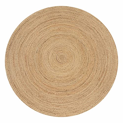 Hausattire Hand Woven Jute Braided Rug, 3’ Round – Natural, Reversible Boho Entry Area Rugs for Kitchen, Living Room I Farmhouse Decorative Floor Rug, 3 Feet Round - color: Natural, size: 3' (Round)