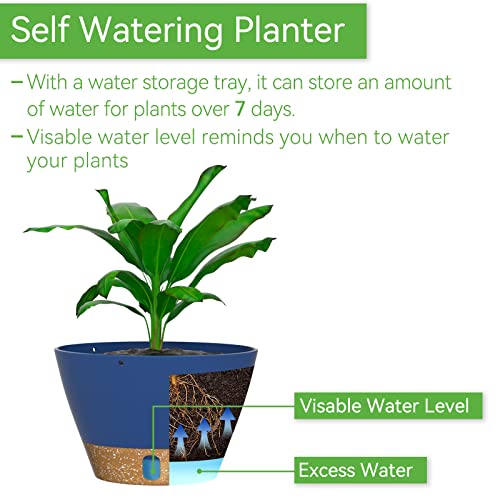 ZMTECH 2 Pack 8 Inch Hanging Baskets for Plants Outdoor Indoor, Modern Blue Planters with Water Level Window & Metal Chain for Balcony Patio Garden Home Decor - color: Blue, size: 8 Inch