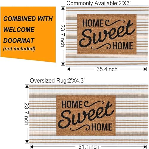 Khaki and White Striped Outdoor Rug 24'' x 35'' Door Mat Outdoor Machine Washable Welcome Mats Cotton Hand-Woven Entryway Rug for Front Porch/Entryway/Laundry/Bathroom/Bedroom - color: Khaki White, size: 2' x 3' (Rectangular)