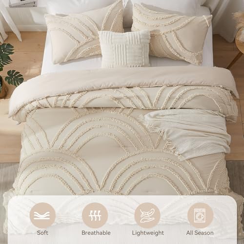 ENJOHOS Boho California King Comforter Set - Beige King Size Comforter Set, 3 Pieces Tufted Rainbow Bedding Comforters for All Season, Lightweight Soft Microfiber Comforter with 2 Pillow Cases - color: Beige Comforter, size: King