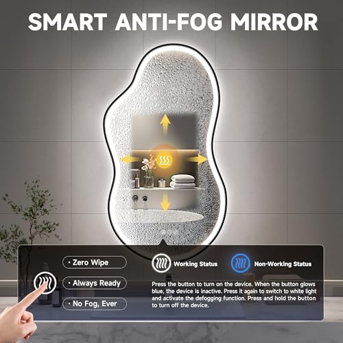 Hasipu Irregular Bathroom Mirror with Lights - 24"x35" LED Asymmetrical Wall Mirror, Abstract Modern Lighted Vanity Mirror for Wall, Anit-Fog, Dimmable, Memory, Vertical/Horizontal (Black - color: Black, size: 24"x35"