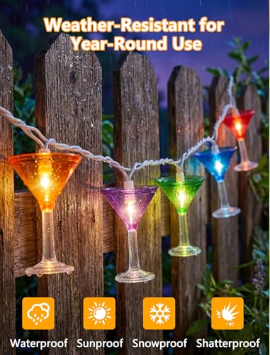 LED Cocktail Glass String Lights, 8.5Ft Tropical Beach Themed Margarita Drink String Lights Plug in with 10 Multicolor Cup, Summer Hawaiian Lights for Camping Tent Holiday Party Garden Outdoor Decor - color: Multicolor Cocktail