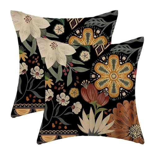 Boho Floral Pillow Covers 20x20 Inch Set of 2, Modern Abstract Outdoor Decorative Retro Bohemian Flower Throw Pillows Mid Century Tropical Leaves Couch Cushion Case for Chair Sofa Bedroom - color: Vc3, size: 20" x 20" (Pack of 2)