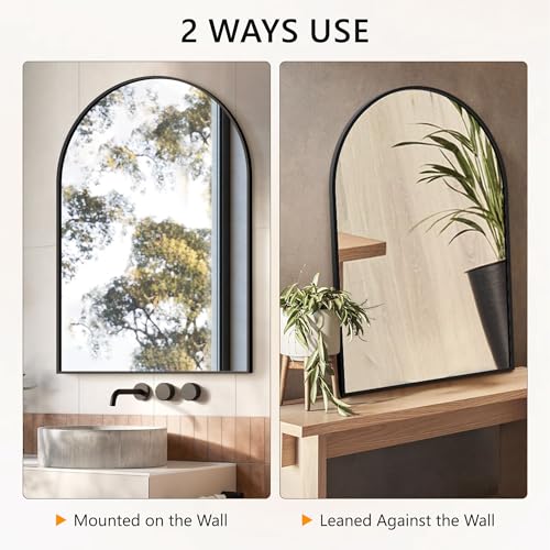 Arched Bathroom Mirror for Wall, 40" x 28" Black Metal Frame Vanity Mirror, HD Glass Over Sink for Bathroom, Entryway, Bedroom - color: Matte Black, size: 40"L x 28"W