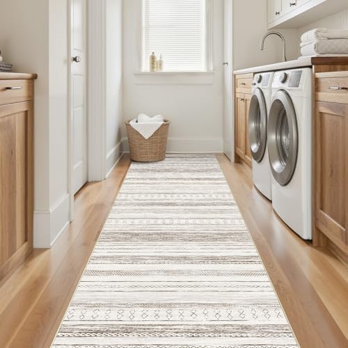 Tortania Area Rug 2x6 Runner Rugs - Washable Soft Neutral Boho Moroccan Farmhouse Rug Indoor Floor Carpet for Living Room Bedroom Kitchen Entryway Under Dining Table Home Office Decor - Cream Brown - color: Cream/Brown, size: 2' x 6' (Runner)