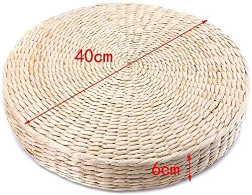 Meditation Pillow,Tatami,Floor Cushion,Floor Pillow,15.7inch / 40cm Dia Straw Floor Seat Cushion for Deep Thought Leisure Round Shape Soft Pouf Light Yellow Knitted Tatami Cushion