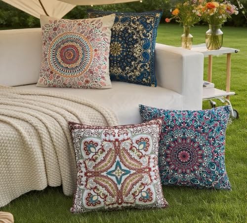 Boho Throw Pillow Covers 20X20 Inch Set of 4 Farmhouse Decorative Couch Pillow Cases Vintage Floral Pillows for Sofa Living Room Bedroom Summer Outdoor Patio Porch - color: Bohemian Medley, size: 20" x 20" (Pack of 4)