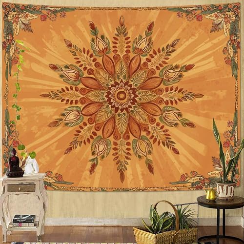 Accnicc Boho Floral Mandala Tapestry for Bedroom Bohemian Flower Wall Tapestry Aesthetic Small Vintage Orange Hippie Indian Tapestries Wall Hanging for Living Room Dorm Decor 60 x 44 Inch - color: Orange Red, size: 60"L x 44"W