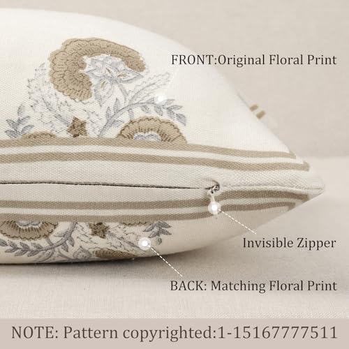 Vintage Floral 12x20 Lumbar Pillow Cover Pack of 1, Double-Sided Botanical Print Decorative Throw Pillow Cover Farmhouse Neutral Cushion Cover for Sofa Couch Living Bed Room, Light Brown(Cover Only) - color: Light Brown, size: 20" x 12" (Pack of 1)