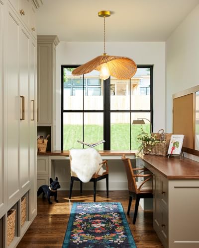Boho Rattan Pendant Light, 16.1" Handmade Woven Chandelier for Dining Room Wicher Hanging lamp Farmhouse Rattan Chandelier for Kitchen Island Living Room Bedroom - color: 16.14″-Fan-shaped