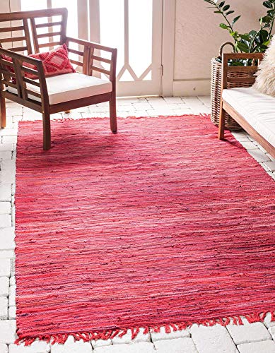 Unique Loom Chindi Cotton Collection Soft Hand Woven Natural Fiber Striped Area Rug, 2 ft 2 in x 3 ft, Red/Purple - color: Red/Purple, size: 2'2" x 3' (Rectangular)