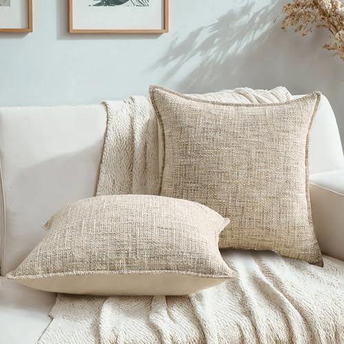 HAUSSY 2 Pack Pillow Covers 26x26 Inch, Reversible Chenille Decorative Throw Pillows Farmhouse Boho Neutral Cushion Covers Home Decor Soft Pillowcase for Couch Living Room Sofa Bed, Beige(Covers Only) - color: Beige, size: 26" x 26" (Pack of 2)