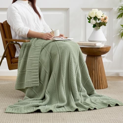 Amélie Home Premium Chenille Throw Blanket, Soft Cozy Moss Stitch Knit Blanket for Couch, Sofa, Chair, Home Decor, Sage Green 50"x60" - color: Sage Green, size: 50" X 60"
