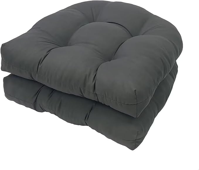 Indoor/Outdoor Wicker Chair Cushion Waterproof Set of 2 U Shape Thick Tufted Rocking Chair Cushion Outdoor Patio Cushions 18.5" x 18.5",Dark Grey