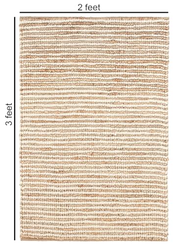 FRELISH DECOR Runner Rug, 2x3 Feet - Premium Wool & Jute Blend Handwoven Rug - Natural Fiber Chunky Stripe Design for Hallway, Entryway, Bedroom, and Dining Area: Natural Ivory - size: 2' x 3' (Rectangular)