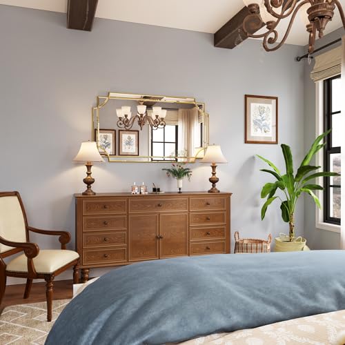 Kelly Miller 28"x50" Large Gold Mirror for Wall, Modern Elegant Decorative Mirror Rectangular Vanity Mirror Beveled for Bathroom Living Room Bedroom Farmhouse Fireplace Entryway Hallway - size: 50"L x 28"W