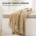 RECYCO Throw Blanket Soft Cozy Chenille Throw Blanket with Fringe Tassel for Couch Sofa Chair Bed Living Room Gift (Beige, 60" x 80") - color: Beige, size: 60'' X 80''