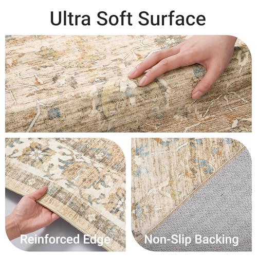befbee 5x7 Area Rugs for Living Room,Stain Resistant Washable Rug,Non-Slip Backing Rugs for Bedroom,Kitchen,Printed Vintage Home Decor Rug (Apricot/Blue, 5'x7') - color: Apricot/Blue, size: 5' x 7' (Rectangular)