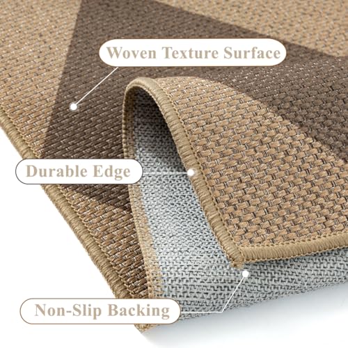 PureCozy 2x8 Checkered Easy Jute Runner Rug Non Slip Hallway Kitchen Washable Outdoor Rug for Entryway Indoor Checkerboard Brown Long Indoor Outdoor Carpet for Bedside Entry Front Door Porch - color: Brown|checkerboard-1, size: 2' x 8' (Runner)