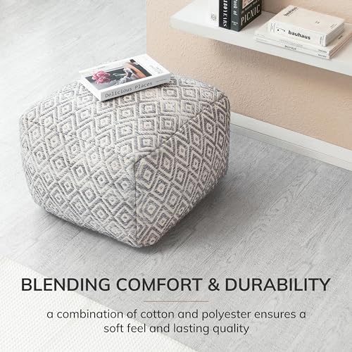 Anji Mountain Pouf Ottoman Foot Rest, Handmade Ottoman Pouf, Comfortable Foot Stool, Decorative Floor Seating for Living Room Decor, Bedroom & Home Décor Accent - Silvered