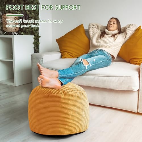 HIGOGOGO Round Stuffed Pouf Ottoman, Corduroy Poufs with Foam Chunk Filling, Furry and Fluffy Pouf Foot Stool Storage Ottoman, 20 X 15 Floor Poufs Foot Rest for Living Room, Orange - color: Orange, size: 20"D x 20"W x 15"H