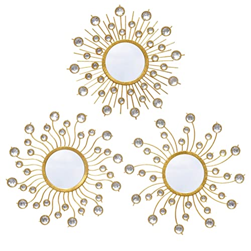 Mirror Wall Decor Wall Mirrors Decorative Sunburst Boho Mirror Gold Mirror Wall Art Metal Decor Mirror Hanging Living Room Bedroom Bathroom Set of 3 - color: Auratus Mirror