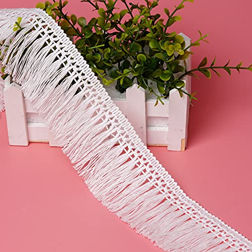 10 Yards X 6cm Wide Cotton Tassel Fringe Trim Lace Fibre Tassel Fringe Trim for Clothes Accessories DIY Sewing Craft Lamp Shade Decoration Wedding Dress - color: white