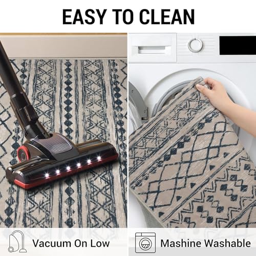 KUTA Moroccan Rugs for Entryway, 2x3 Light Brown Black Entrance Small Area Rug Non-Slip Washable, Ultra Soft Vintage Geometric Low-Pile Indoor Door Mat Floor Carpet for Kitchen - color: Light Brown/Black, size: 2' x 3' (Rectangular)