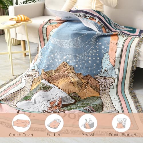 Boho Throw Blanket Reversible Cotton Bohemian Tapestry Hippie Room Decor Double Sided (Boho The Moon 50"x60") - color: Boho the Moon, size: 50*60 inch
