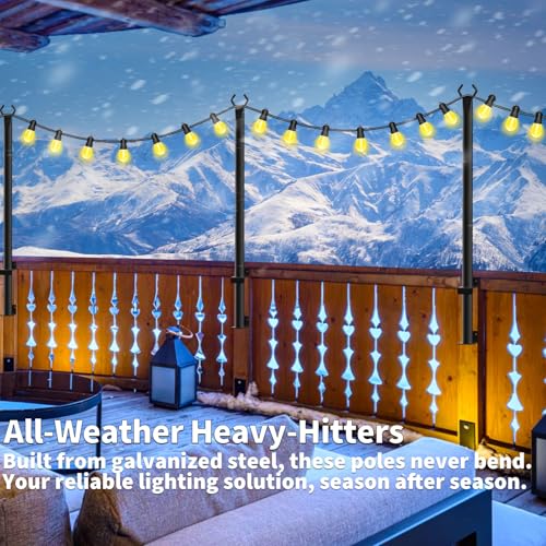 AHRLHR 10 Pack String Light Poles for Deck,5 Ft String Light Poles for Outside with Fixing Clips,Metal Poles for Outdoor String Lights, Hanging Light Poles for Fence Garden Backyard Wall Bistro - size: 10 Pack-5FT