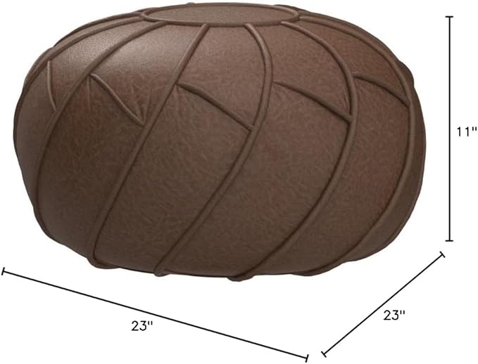 Moderner Faux Leather Pouf Unstuffed Ottoman Moroccan Footstool, Floor Footrest Cushion, Storage Solution - Natural Brown Color (Mocha, Round)