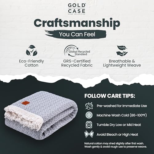 Gold Case Throw Blanket for Bed - 100% Recycled Turkish Cotton Blanket - Retro Lightweight Soft Throw Blankets for Bed & Living Room - Twin Size Cozy Blankets - 71x90 - Grey - color: Retro Grey, size: 71x90"
