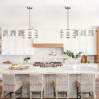 ACNKTZ 12.6'' Brushed Nickel Drum Chandelier, 3-Lights Hanging Dining Room Light Fixtures Over Table, Simple Round Pendant Lighting for Kitchen Island Hallway Bedroom Foyer Bathroom Office - color: Brushed Nickel, size: 12.6"/3-Light