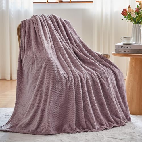 NEWCOSPLAY Super Soft King Blanket Light Purple Premium Silky Flannel Fleece Leaves Pattern Lightweight Bed Blanket All Season Use (Light Purple, King(90"x110")) - color: Light Purple, size: King(90"x110")