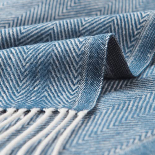 BOURINA Decorative Herringbone Faux Cashmere Fringe Throw Blanket Lightweight Soft Cozy for Bed or Sofa Farmhouse Outdoor Throw Blankets, 50" x 60", Navy - color: Navy, size: 50"x60"