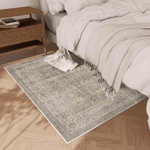 Machine Washable Small Rugs for Kitchen: Door Mat Indoor Entrance 2x3 Throw Rug Stain Resistant Non-Slip Low Pile Soft Carpets for Entryway Front Door Indoor Entrance Entry Bedroom - color: Vintage Grey Beige, size: 2' x 3' (Rectangular)