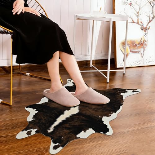 BENRON Premium Cowhide Rug, Faux Cow Hide Rugs for Living Room Bedroom, Cute Animal Hides and Skins for Kids Nursery Western Home Decor, Brown, 2.3 x 3.6 ft - color: Rust Brown, size: 2'4" x 3'7" (Irregular)