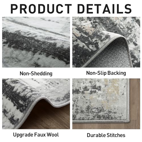 9x12 Area Rugs Washable Rug: Modern Abstract Living Room Rug Soft Anti-Skid Thin Carpet Indoor Floor Non-Shedding Carpets for Bedroom Dining Room Farmhouse Nursery Home Office Black Grey Gold - color: Black Grey/Gold, size: 9' x 12' (Rectangular)