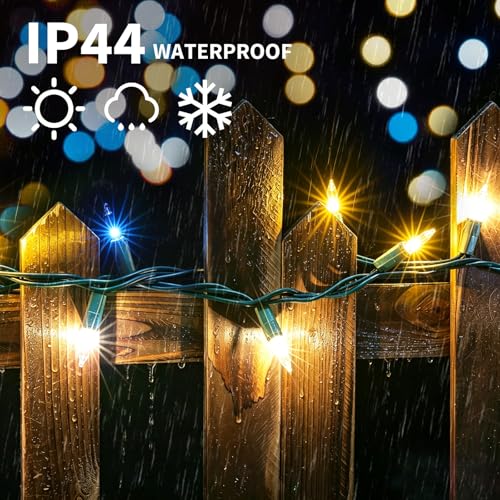 LAMPHOME Blue Yellow Clear Christmas String Lights, 150 Ct 31.9FT Incandescent Mini Fairy Lights, UL Certified White Wire Hanukkah Lights for Indoor Outdoor Holiday, Xmas Tree, Hanukkah & Patio Decor - color: Blue Yellow Clear 150 Count Green wire
