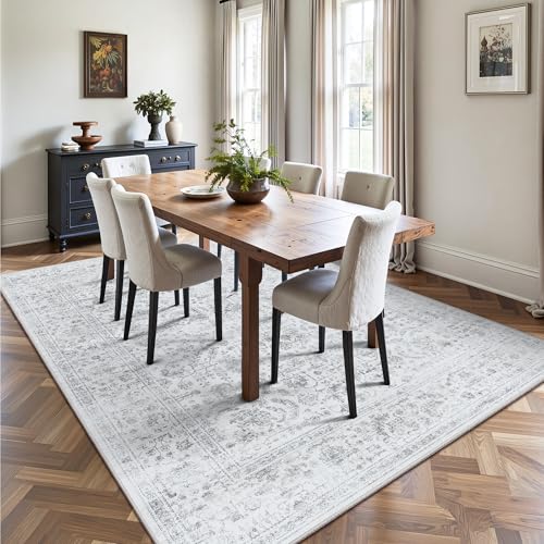 5x7 Area Rugs, Washable Vintage Retro Floral Rug for Living Room, Low Pile Non Slip Distressed Large Carpet for Bedroom, Dining Room, Office, Home (Grey) - color: A-grey, size: 5' x 7' (Rectangular)