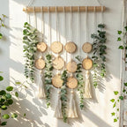 Artificial Eucalyptus Wall Hanging, Fake Greenery Leaves Stems with Wood Slices Wall Hanging Plants on Wooden Stick, Boho Wall Art Decorative for Bathroom, Living Room, Bedroom, Dining Room