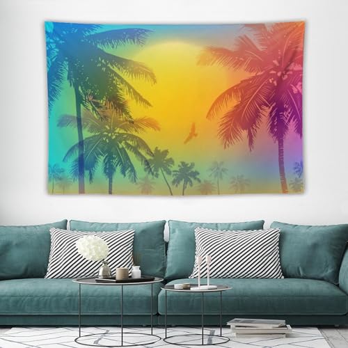 Kurtect Tropical Beach Tapestry,Colorful Coconuts Tree Palm Tree Summer Ocean Print Tapestries for Party Beach Picnic Blankets Tablecloths Living Room Wall Deocr, 40x60 in - color: style-10, size: 60"L x 40"W