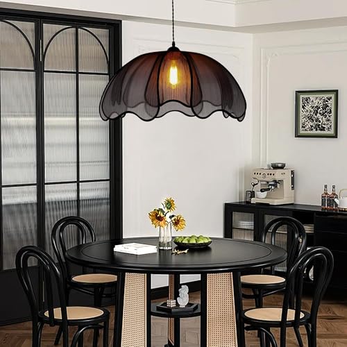 Farmhouse Chandelier Light Fixture, 1-Light Rattan Boho Chandeliers for Dining Room, Hand Woven Pendant Light with Linen Shade, Rustic Hanging Lighting for Kitchen Island, Bedroom