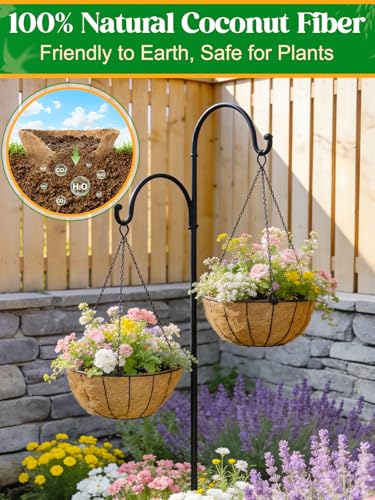 ANPHSIN 4Pcs 14inch Coconut Liners for Hanging Baskets Planters - Made of 100% Natural Coco Coir Fiber, Thick Breathable Round Liner for Outdoor Porch Garden Flower - size: 14in