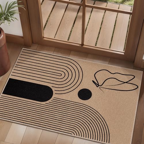 Tangsoo Easy Jute 2x3 Outdoor Rug,Washable Non-Slip Rug for Entryway,Boho Butterfly Ultra Thin Indoor Carpet Farmhouse Small Throw Mat for Bedroom Front Porch Door Entry - color: Brown Butterfly, size: 2x3ft