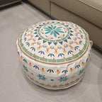 MOCOFO Round Bohemian Ottoman Pouf Cover, 18 Inch, Cotton Blend, Church Window Print, Living Room Storage Footrest, Cover Only (Green Diamond) - color: Green Diamond