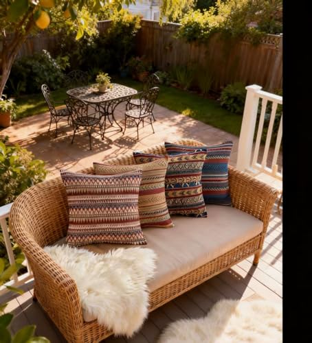 Couch Colorful Stripe Boho Throw Pillow Cover 18X18 Inch Set of 4 Farmhouse Decorative Vintage Pillow Cases Textured Cushion Pillows Covers for Sofa Living Room Bedroom Outdoor Patio Porch - color: Ethnic Weave, size: 18" x 18" (Pack of 4)