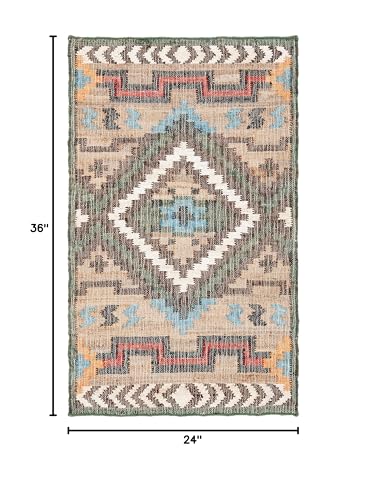 SAFAVIEH Kilim Collection Accent Rug - 2' x 3', Natural & Blue, Handmade Flat Weave Jute, Ideal for High Traffic Areas in Entryway, Living Room, Bedroom (KLM760M) - size: 2' x 3' (Rectangular)