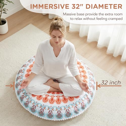 Codi Meditation Floor Pillow, Round Large Pillows Seating for Adults, Bohemian Mandala Circle Cushion for Outdoor Fireplace Yoga Living Room, 32 Inch, Memory Foam Added, Coral - color: Round | Coral, size: 1 Count (Pack of 1)
