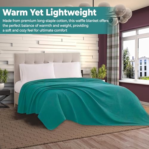 100% Cotton Blankets for Bed - Waffle Weave Blankets for Summer, Lightweight and Breathable Soft Woven Blanket for Spring (Teal, Twin (60" x 90")) - color: Teal, size: Twin (60" x 90")